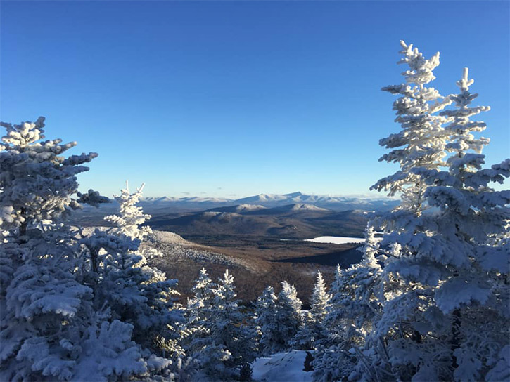 view from mountain summit in the winter